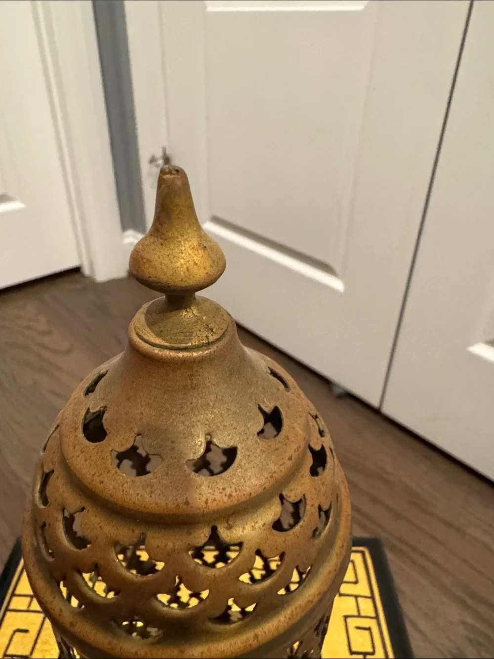 Moroccan Pierced Metal Lantern Candle Holder - Antique Bronze/Brass Tone